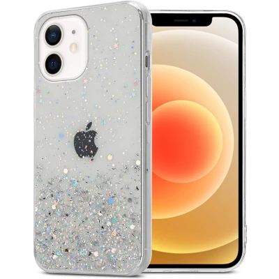 Afbeelding van Cadorabo Hoesje geschikt voor Apple iPhone 12 MINI in Transparant met Glitter Beschermhoes van flexibel TPU silicone fonkelende glitters Case Cover Etui