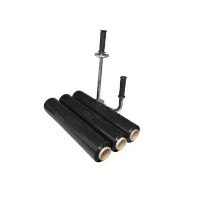 Afbeelding van Kortpack Zwarte Wikkelfolie 45cm x 300m 20my Met verstelbare dispenser 3 Rollen Handige set (005.0011)
