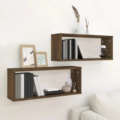 Afbeelding van Wandschappen kubus 2 st 60x15x23 cm bewerkt hout bruineiken