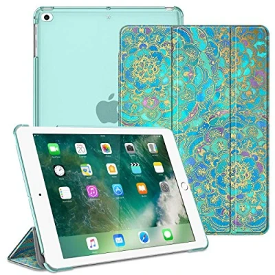Afbeelding van Fintie Hoes voor iPad 9.7 inch 2018 2017 / Air 2 (2014) (2013) Ultradunne Beschermhoes met Transparante Achterkant Automatische Slaap waakfunctie, (Z Jade)