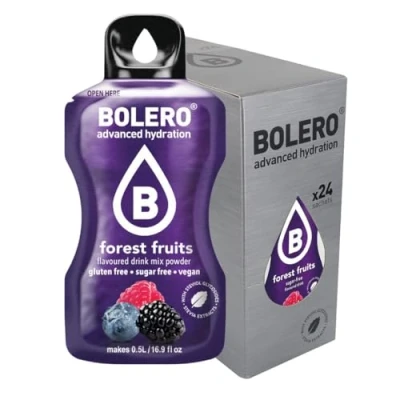 Afbeelding van Bolero FOREST FRUITS 24x3g Suikerloos sappoeder, gezoet met stevia + vitamine C geschikt voor kinderen, sporters en diabetici glutenvrij veganvriendelijk Vlierbloesemsmaak