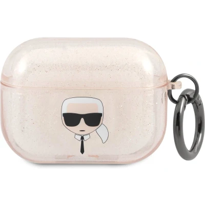 Afbeelding van Karl Lagerfeld Karl&#039;s Head Silicone Glitter Case voor de Apple AirPods Pro Goud