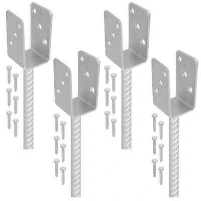 Afbeelding van KOTARBAU® Set van 4 paaldragers om in beton te gieten, U 51 mm, thermisch verzinkt staal, betonanker voor houten palen, ribbelstaal, paalanker, bodemhuls, paalschoenen, hekpalen, hout