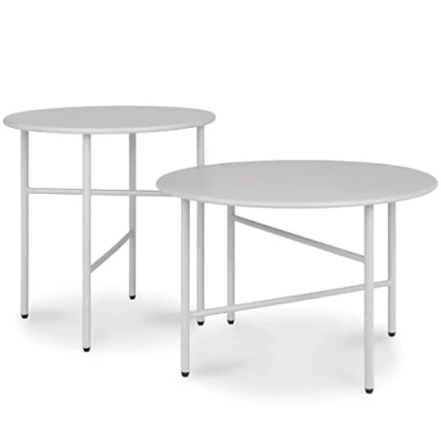 Afbeelding van bomoe Set van 2 Ronde Bijzettafel Metaal Licht Grijs Krasbestendig Verschillende Hoogte &amp; Diameter Stabiele Woonkamer Salontafel Lichtgewicht Binnen Buiten Tuintafel Balkon Tafel Terras Finn
