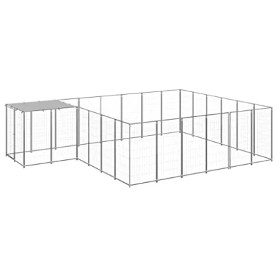 Afbeelding van vidaXL Hondenkennel 12,1 m² staal zilverkleurig