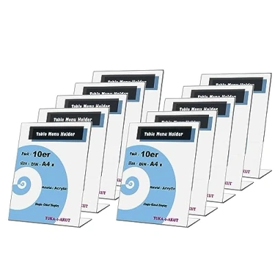 Afbeelding van TUKA i AKUT 10X A4 Acryl Display Stands Sign Holder, Clear Counter Top Portret Poster Houder, Bureau Menu Kaarthouder, Fotolijst &amp; Advertentie Frame, Enkelzijdige Informatiestandaard,