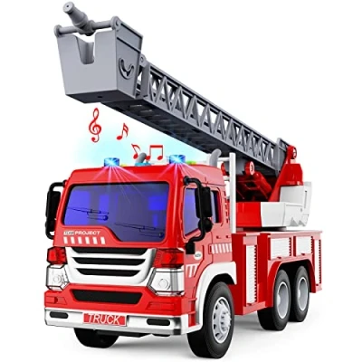 Afbeelding van TOYABI Brandweerauto, groot brandweerspeelgoed met ladder, licht en geluid 1:16, brandweercadeau voor kinderen, jongens, brandweerauto vanaf 3, 4, 5, 6, 7, 8 jaar