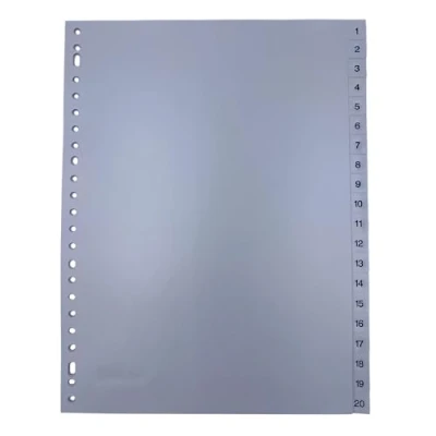 Afbeelding van DULA Tabbladen plastic 1 tot 20 Genummerd A4 Grijs 23 gaten PP