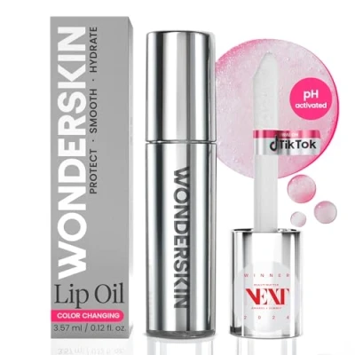 Afbeelding van Wonderskin Lip Rehab Serum Oil kleurwisselende lipolie van helder tot roze PH geactiveerde, niet klevende en hydraterende gekleurde lippenolie voor droge lippen (Kissed)