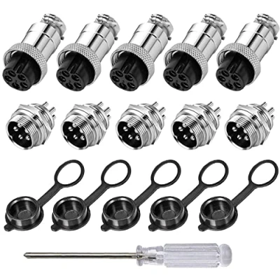Afbeelding van Aiqeer 5 stuks polige GX16 Aviation stekkers, 16 mm schroefdraad, metalen luchtvaartkabelverbinder, 5A mannelijke en vrouwelijke luchtvaartstekker, stekkerkit, met rubberen dop