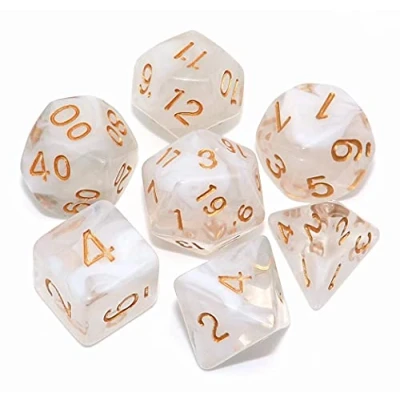 Afbeelding van DND dobbelstenen set 7 stuks transparante mix witte wolk voor kerkers en draken D&amp;D RPG rollenspellen polyhedraal