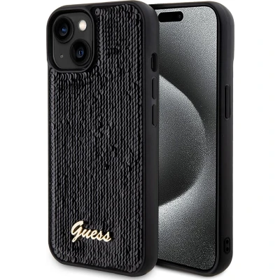 Afbeelding van Guess Sequins Script Logo Back Case Geschikt voor Apple iPhone 15 (6.1&quot;) Zwart