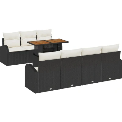 Afbeelding van vidaXL 8 delige Tuin Sofa Set met Kussens Zwart Poly Rattan, 2 zits Opslag &amp; Rattan