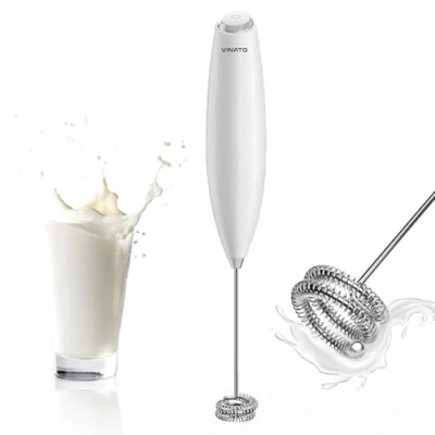 Afbeelding van VINATO melkopschuimer staaf, koffierother, voor snel opschuimen van melk en milkshakes, op batterijen werkende koffie, latte, cappuccino, warme koude chocolade, wit