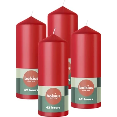 Afbeelding van Bolsius Gladde Stompkaarsen 15cm 4 stuks Rood