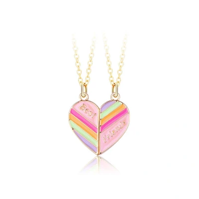Afbeelding van Bixorp Friends BFF Ketting voor 2 met Roze Hart &quot;Best Friends&quot; Zilverkleurig Vriendschapsketting twee