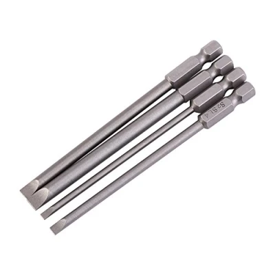 Afbeelding van 4 stuks 100 mm platte schroevendraaierpunt met sleuf 3 6 S2 staal 1/4 inch zeshoekige schacht