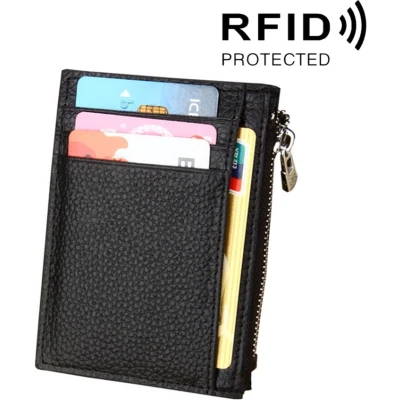 Afbeelding van kaarthouder pasjes met rits PU leer portemonnee dames heren RFID beveiliging bankpas beschermhoesje zwart Pasjeshouder 8