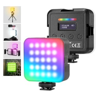 Afbeelding van NEEWER Set van 2 RGB videolampen, magnetisch, 360 graden, volledige kleur, RGB61 LED, voor camera met 3 houders koude klauw/CRI 97+/20 scènemodus/2500 K 8500 K/2000 mAh, oplaadbaar, draagbaar,
