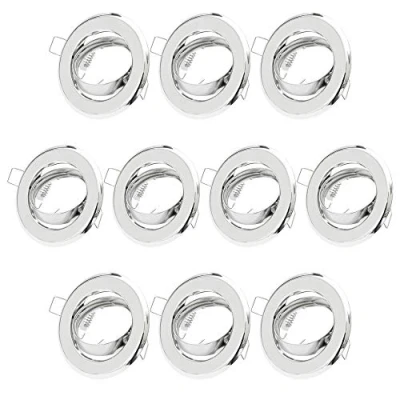 Afbeelding van 10x inbouwspots GU10 set 10 stuks inbouwframes in chroom look incl. fitting voor LED of halogeenlampen, 30 draaibaar, rond