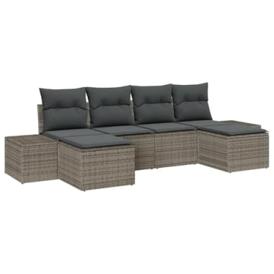 Afbeelding van vidaXL 6 delige Tuin Sofa Set met Kussens Grijs Poly Rattan