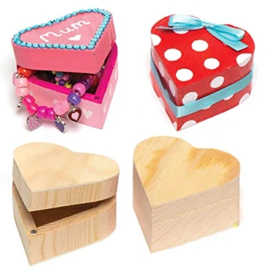 Afbeelding van Baker Ross EK2436 Houten dozen &quot;hart&quot; voor kinderen om te beschilderen en vorm geven, geweldig Moederdag Valentijnsdag (4 stuks),hout