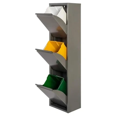 Afbeelding van WELL HOME MOBILIARIO &amp; DECORACIÓN Afvalemmer en recycling, metaal, 3 vakken, x 17 l, 51 glanzend grijs