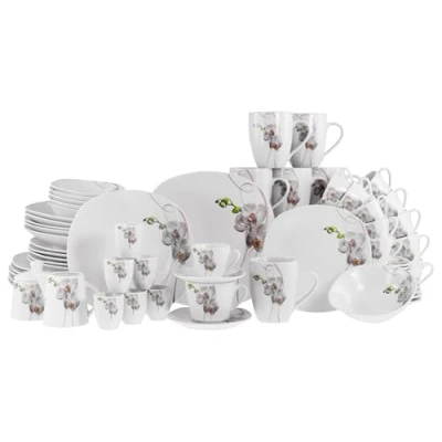 Afbeelding van CreaTable, 22536, serie Square Orchidee, 62 delige serviesset voor 6 personen, combiservies van porselein, vaatwasser en magnetronbestendig, kwaliteitsproductie
