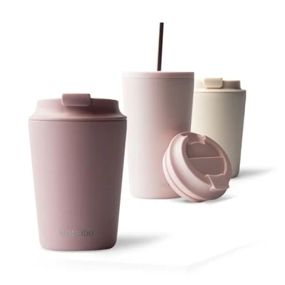 Afbeelding van MAMEIDO Thermosbeker 350ml Powder Blush Koffiemok gemaakt van roestvrij staal dubbelwandig geïsoleerd, lekvrij Coffee to go Mok