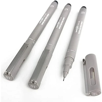 Afbeelding van Uni Pin Fineliner Tekening Pen Licht Grijs Toon 0.1mm Pack van 3