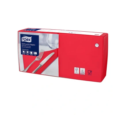 Afbeelding van Tork Soft Lunchservet 33x33cm 3 laags 1/4 vouw Rood 477861