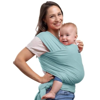 Afbeelding van CuddleBug Babywrap, zachte en elastische draagdoek, babydrager voor pasgeborenen kinderen, geschikt van 3 tot 15 kg, eenheidsmaat, ergonomische (mint)