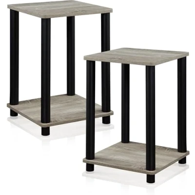 Afbeelding van FURINNO Stijlvolle bijzettafel, hout, Frans eiken grijs/zwart, 2 Pack