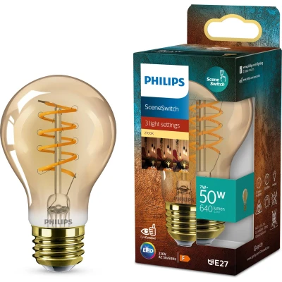 Afbeelding van Philips Deco LED SceneSwitch 50W E27 fitting A60 Standaard lampvorm Amberkleurige lamp