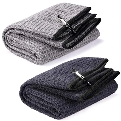Afbeelding van Yizerel 2 Pack Tri fold Golf Handdoekset, Microfiber Stof Wafel Patroon Handdoeken, Heavy Duty Carabiner Clip (2 Stks, Kleuren)