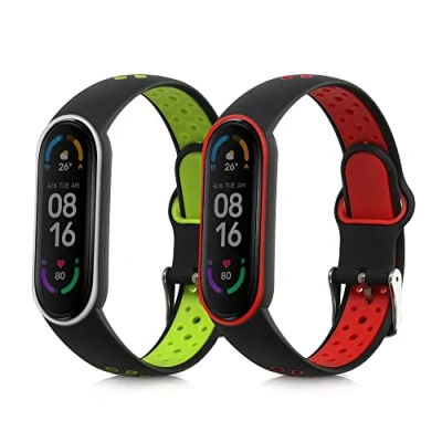 Afbeelding van kwmobile 2x horlogebandjes geschikt voor Xiaomi Mi Smart band 6 / 5 bandje Smartwatch bandjes van TPU Activity tracker horloge in zwart rood groen
