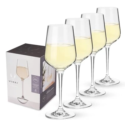 Afbeelding van Viski Reserve Europese Crystal Chardonnay glazen, 4 loodvrije kristallen witte wijnglazen, Europees gemaakt glaswerk, wijnglas met gestoomd, set van 4, 15 oz (443 ml)