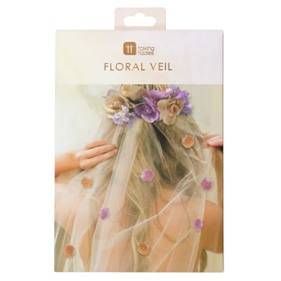 Afbeelding van Talking Tables Bride to Be Hoofdband met bloemenprint, bruidssluier voor vrijgezellenfeest, accessoires, verloving, bruidsdouche, roze
