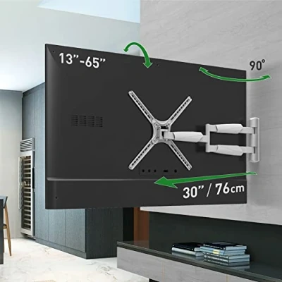 Afbeelding van Barkan Lange witte tv muurbeugel, 13 65 inch Full Motion Articulating 4 bewegingen platte/gebogen schermbeugel, geschikt voor maximaal 35,8 kg, extreem uitschuifbaar, past op LED OLED LCD (BM343XLW)