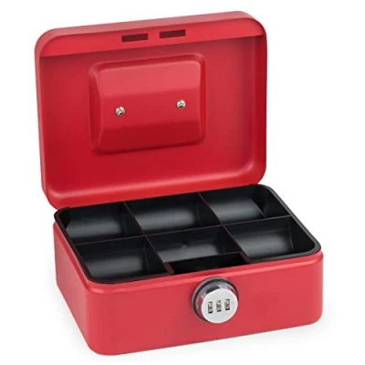 Afbeelding van SAX Geldcassette met cijferslot, extra sterk slot, 20 x 16 9cm, medium, rood