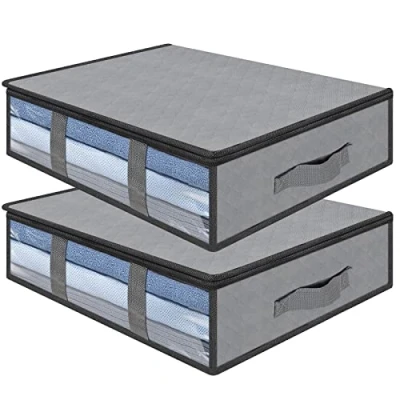 Afbeelding van AiQInu Opbergtas voor onder bed, 2 stuks, opvouwbaar, closet organizer, zachte tas, grote capaciteit, met transparant venster, versterkte handgrepen, organizer ritssluiting, vliesstof