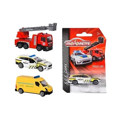 Afbeelding van Majorette 212057182007 Noorse reddingsvoertuigen reddingsvoertuigen, verkrijgbaar als brandweerauto, Volvo V90 politieauto of ambulance, 7,5 cm, ab 3 (assorti)