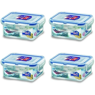 Afbeelding van Lock &amp; Levensmiddelcontainer, rechthoekig, waterdicht set met 4 sets van kleurloos