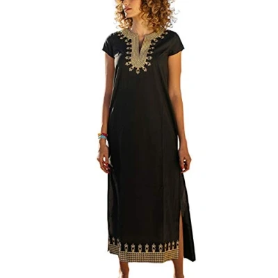 Afbeelding van YouKD katoen geborduurde bloemen losse caftan Boho strand bikini cover up jurk plus size loungewear voor vrouwen