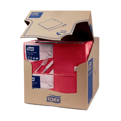Afbeelding van Tork Soft Lunchservet 33x33cm 3 laags 1/4 vouw Bordeaux 477411