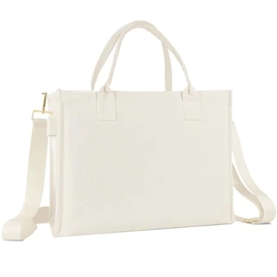 Afbeelding van ONEGenug Canvas draagtas voor vrouwen, grote laptop crossbody tas reizen handtas alles met rits eenvoudige tas, Gebroken Wit, Large,