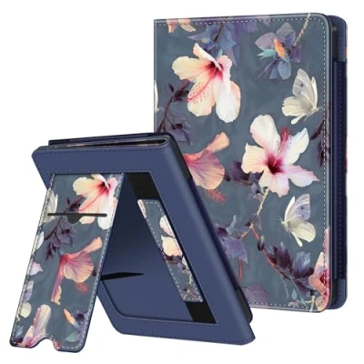 Afbeelding van Fintie Hoes voor Tolino Shine 4 (2022) / Kobo Clara 2E Kickstand beschermhoes met kaartenvak, polsband en automatische slaap /waakfunctie (zx bloeiende hibiscus)