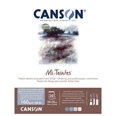 Afbeelding van CANSON MI TEINT tekenpapier en pastel, blok met 20 vellen, honingraatstructuur fijne korrel, 24 x 32 cm, 160 g/m², grijstinten