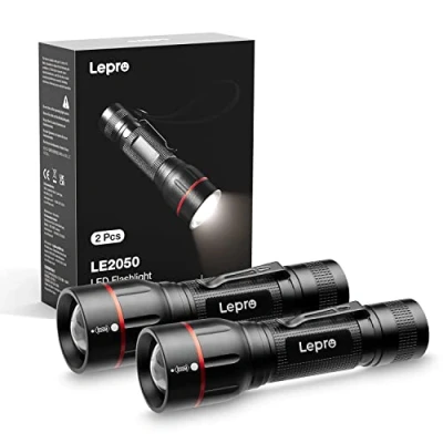 Afbeelding van Lepro LE2050 LED zaklamp met clip, superheldere zaklamp, 5 modi, zoombaar, waterdicht, handheld, lichtgewicht, aangedreven AAA batterij, voor kamperen, buiten en binnen, noodgebruik, hondenuitlaten, 2