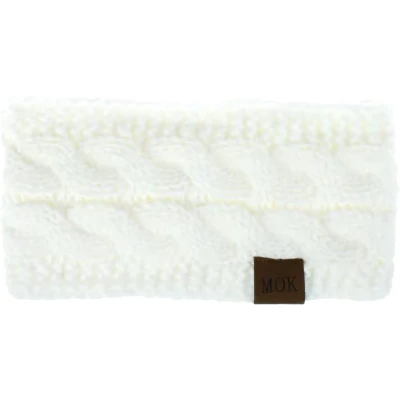 Afbeelding van Warme gebreide fleece gevoerde winter hoofdband, Kleur Wit/ Creme , Onesize, haarband,